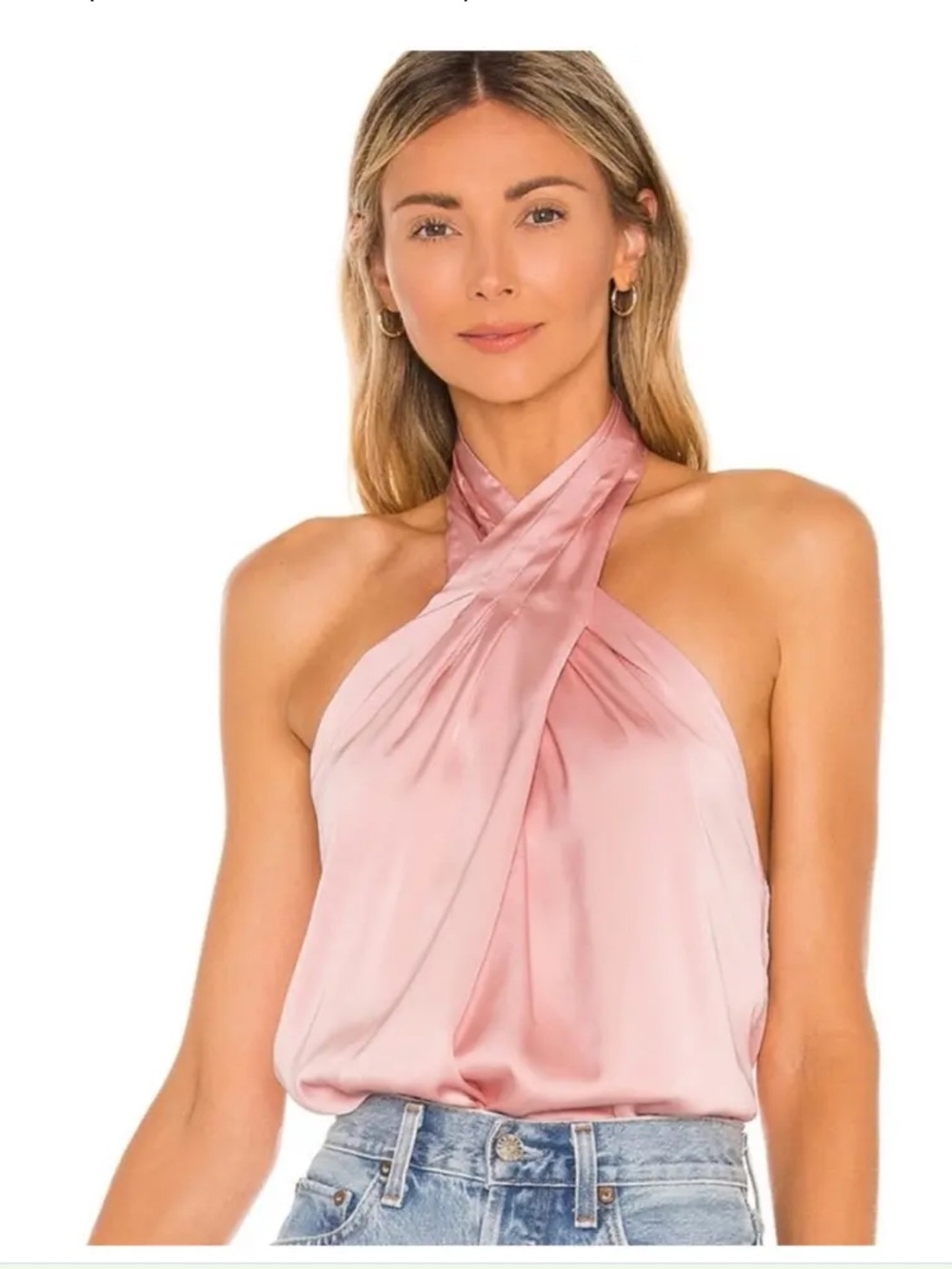 superdown Blush Pink Satin Halter Top